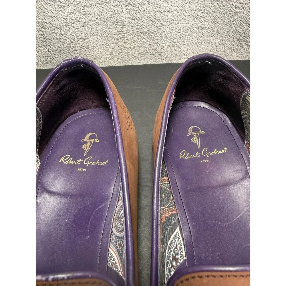 Robert Graham MOMA Loafers Mens Size 11.5 D Brown Purple Leather Paisley IN1002